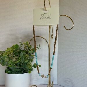 Cross Necklace. Brown And Turquoise Colored Beads. NWT